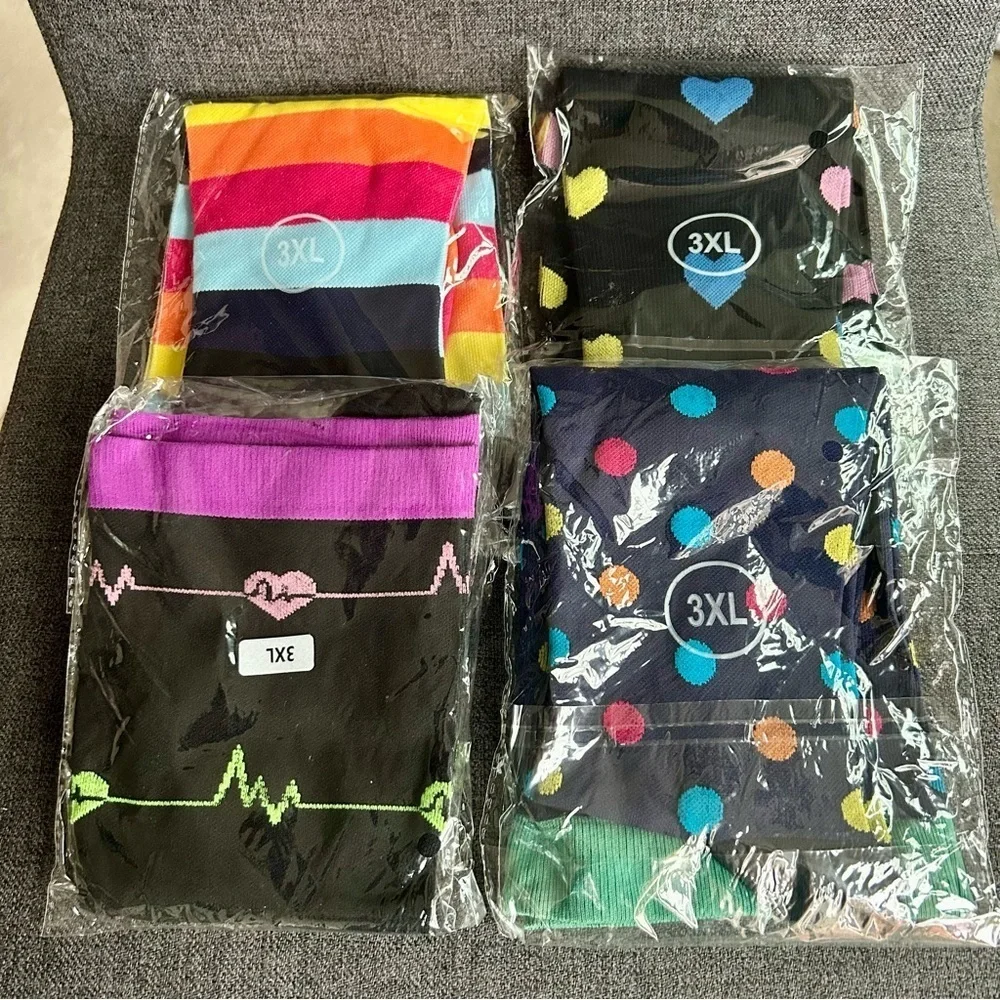 PLUS Size, Fun, Abstract Compression Socks, Colorful, Neon, Travel (1 Pair)